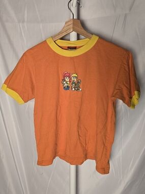 Orange Short Sleeve Ringer Tee with Cartoon Patch